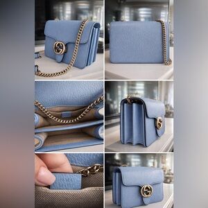 Gucci Interlocking GG Small Shoulder Bag Blue Leather Gold Chain